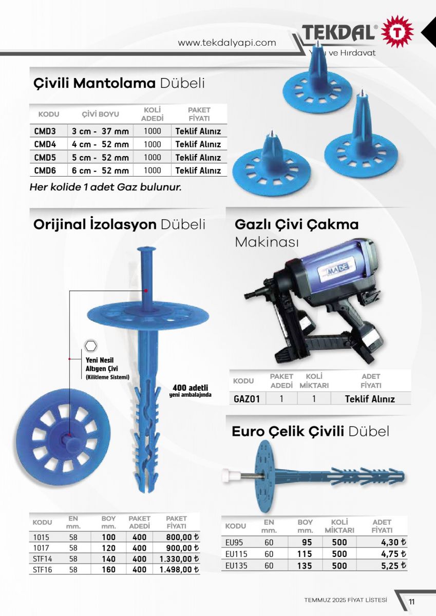 Tekdal Yapı ve Hırdavat Fiyat Listesi