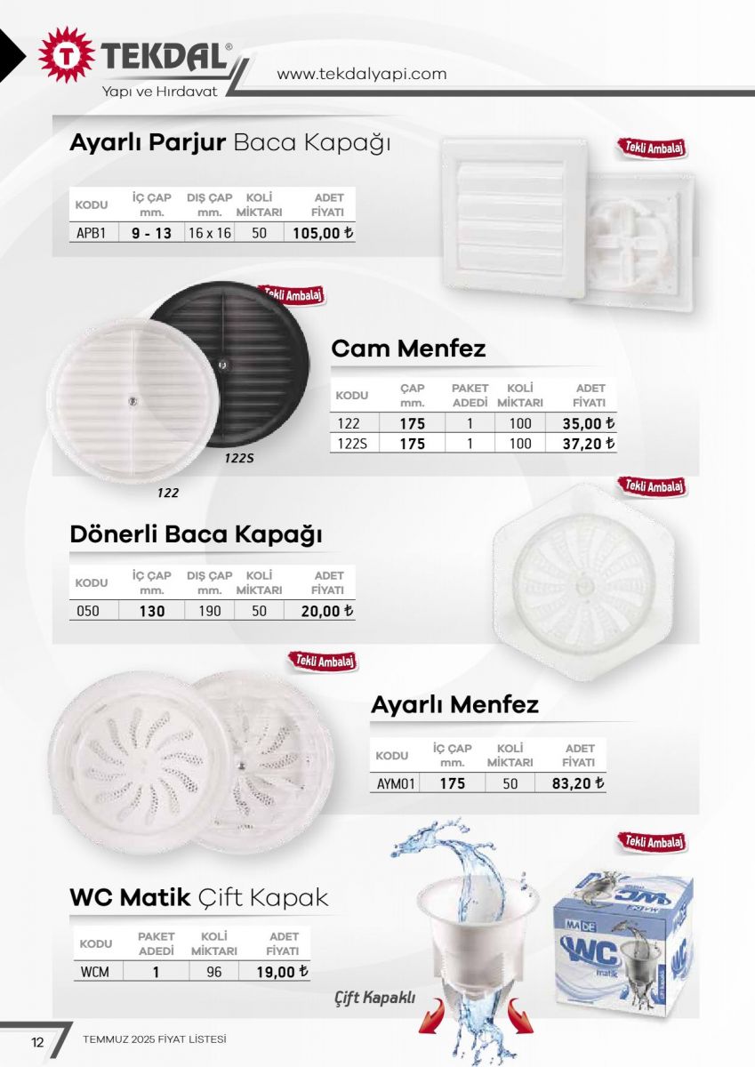Tekdal Yapı ve Hırdavat Fiyat Listesi