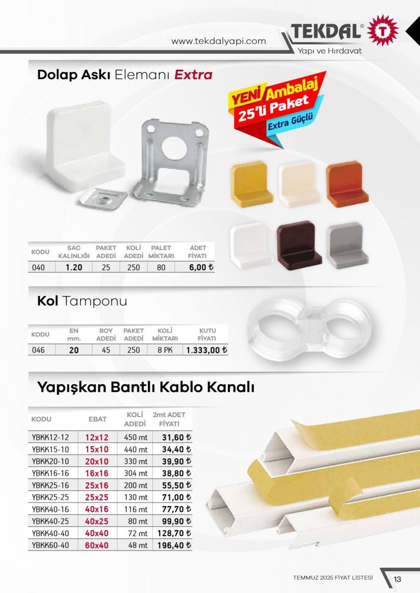 Tekdal Yapı ve Hırdavat Fiyat Listesi