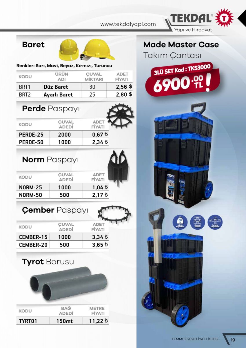 Tekdal Yapı ve Hırdavat Fiyat Listesi