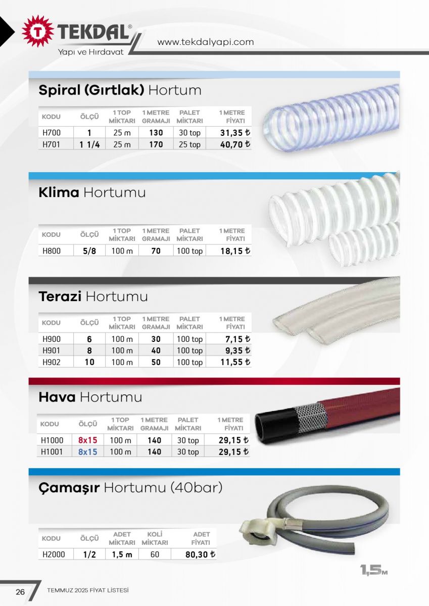 Tekdal Yapı ve Hırdavat Fiyat Listesi