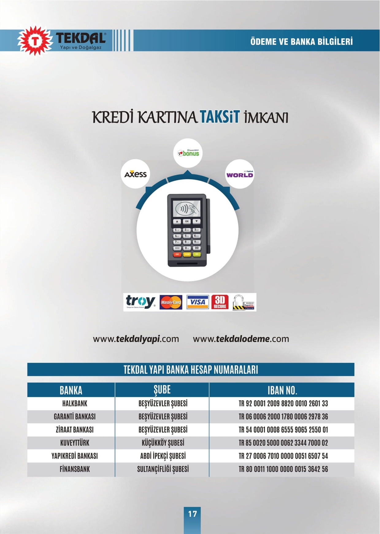 Tekdal Yapı ve Doğalgaz Fiyat Listesi